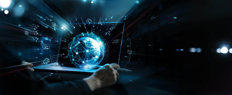 Abstract, Data global business network of Fast connection with AI technology, Interconnected networks with big data, Algorithm, Data science and Innovative of future.