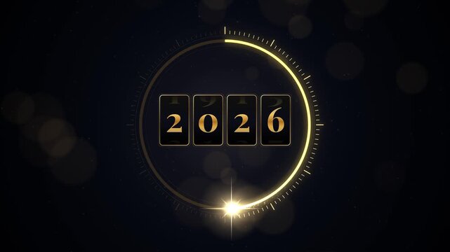 Golden counter flips 2026 to 2027 with progress ring and sparkles