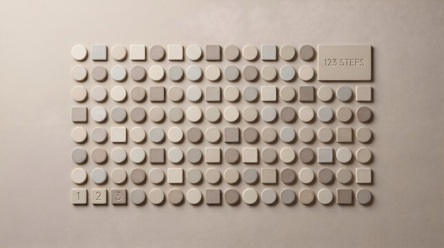 Minimalist beige 123 steps concept showing structured shapes and numeric tiles for process guidance and planning