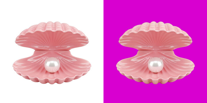 Shiny white pearl inside a beautiful pink open seashell transparent png