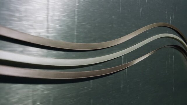 Viewpoint shifting causing three thin metal strips moving to center on metal sheet, showing marks