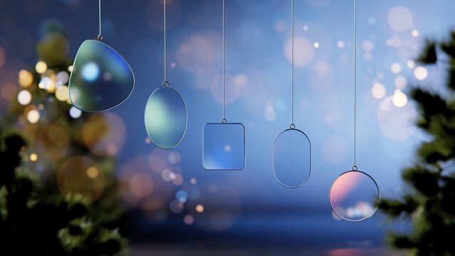 Geometric glass Christmas ornaments with soft translucent reflections