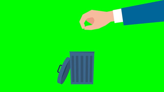 Propagandist liters human brain with fake news. Сensorship. Hand throwing a red speech bubble in a waste bin. Fake, propaganda. Spreading misinformation in media. 2d flat animation. Alpha channel