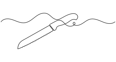 Fototapeta premium Bread knife continuous one line art drawing minimalist serrated vector illustration with editable stroke