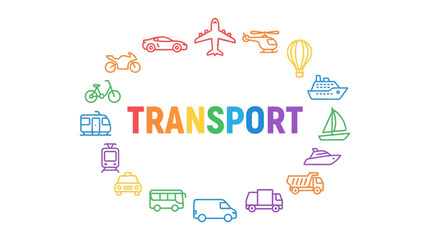 Obraz premium Colorful vector illustration of various transportation modes arranged