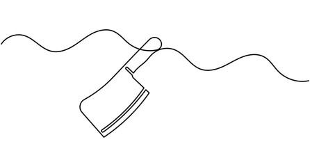 Obraz premium Meat cleaver continuous one line art drawing minimalist butcher vector illustration with editable stroke