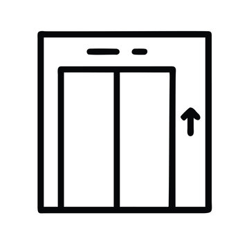 Modern elevator doors opening upward icon - Minimalist vector icon showing elevator doors opening with upward arrow inside