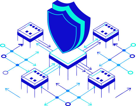Cyber Security and Cloud Data Architecture Vector Infographic, Network Protection and Server Flow Diagram for IT Presentation
