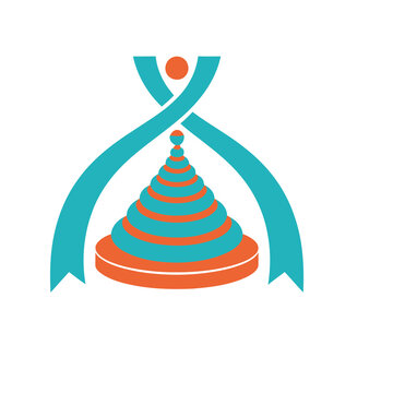 Abstract stacked rings and ribbon logo