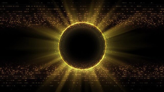 Gold circle futuristic portal luminous scanning dramatic light rays. innovation themes, financial technology, artificial intelligence, science fiction, event openers, product reveals, presentations.
