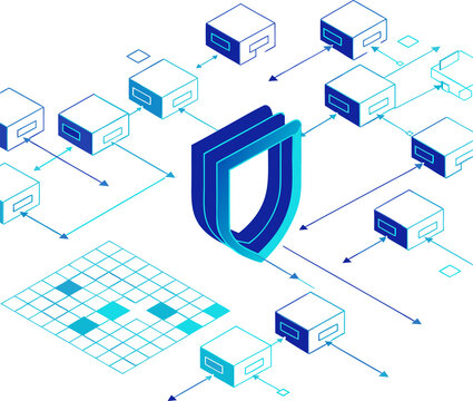 Cyber Security and Cloud Data Architecture Vector Infographic, Network Protection and Server Flow Diagram for IT Presentation
