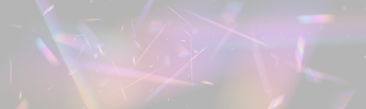 Scattered prism shapes create a dynamic light refraction effect. Soft purple and orange hues blend with sharp geometric streaks. This image is suitable for abstract and futuristic visual.