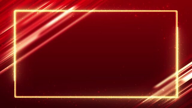 Luxe golden border across rich red beams, glittering dust open copy space. cinematic motion frame, Christmas, Lunar New Year, invitations, award ceremonies, luxury sales, festive announcements titles