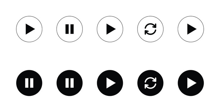 Set of black and white media player control for digital interfaces