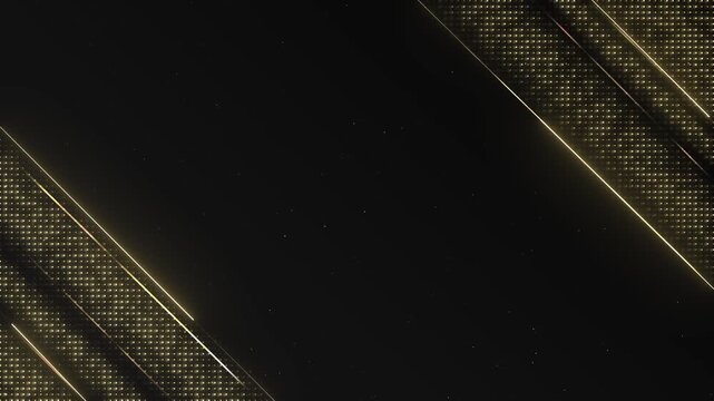 Elegant golden dots angular borders frame deep sparkling dust. Refined for luxury promotions, gala events, award ceremonies, fashion branding, wedding invitations, title cards premium presentations