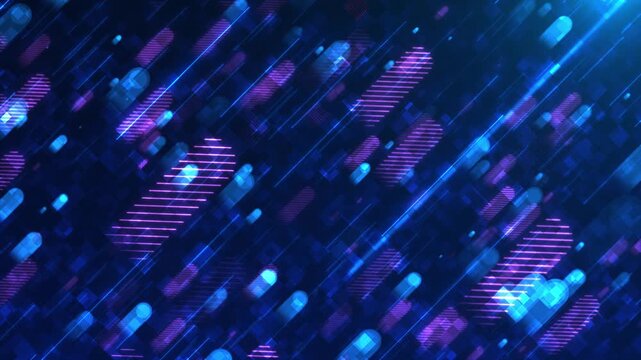 Futuristic shapes stream diagonally deep blue field, sleek sense of speed innovation. AI explainers, startup launches, fintech campaigns, event screens, promos, esports edits and modern presentations.