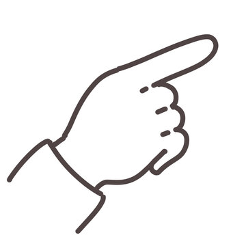 Hand pointing to the side. Hand drawn line art of a pointing gesture isolated on white background.
