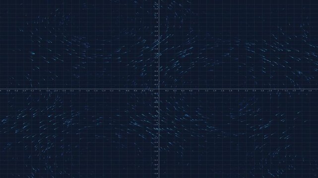 Vector Field Mathematical Visualization with Glowing Cyan Directional Arrows on Coordinate Grid for AI Data Flow, Physics Simulation and Big Data Computing Background