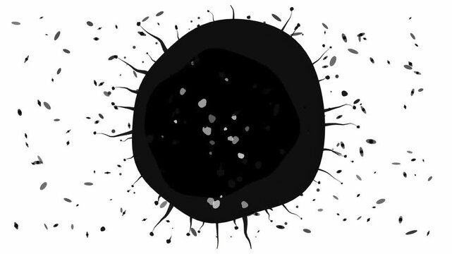 Hand crafted animated ink drop spreading across in soft monochrome on a clean light background. Seamless looping 4K motion graphics video with free space for text, ideal for branding, social media con