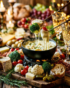 Luxury Swiss Cheese Fondue with Artisan Dippers &ndash; AI Generative