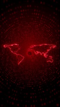 Red data breach warning digital world map code rain, distortion glitch effects. cybersecurity hacking, ransomware, privacy, identity theft, network attacks, incident response breaking technology news.