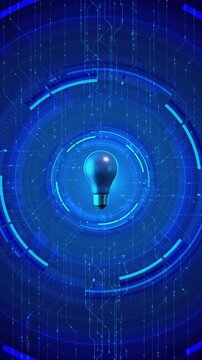 Futuristic light bulb digital HUD circuits scanning ring. powerful innovation concept for artificial intelligence, ideas, research automation, startups, education, engineering technology presentations