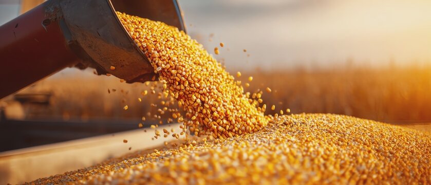 Golden grain harvest in sunset light.