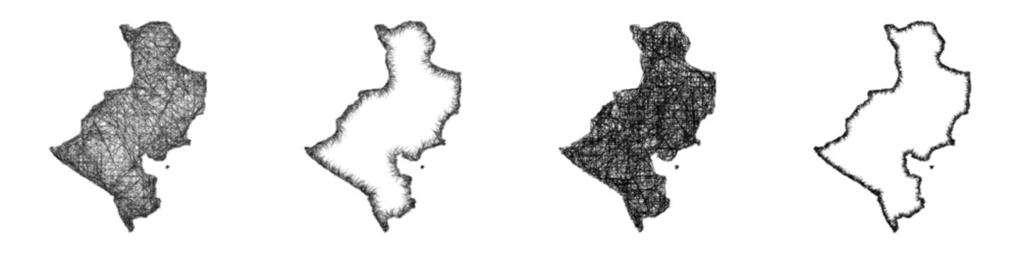 Sketch black and white Leon (Nicaragua) outline map design set
