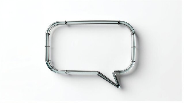 Transparent speech bubble with metallic frame against a plain white background.