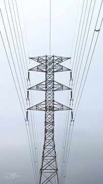 Steel electrical pylon structure distributing industrial energy supply network