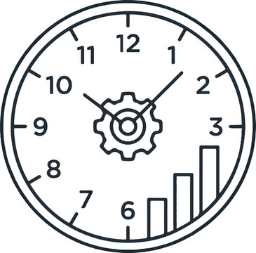 Clock face with gears and graph elements representing time management and productivity