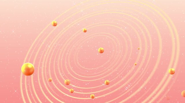 Soft coral scene concentric gold waves, bubbles sparkling particles. fashion campaigns, perfume promotions, festive greetings, social media, beauty presentations, jewelry advertising title sequences.