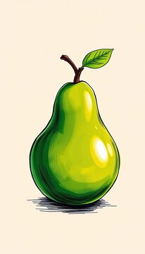 Vibrant green pear drawing with textured background, ||green, realistic