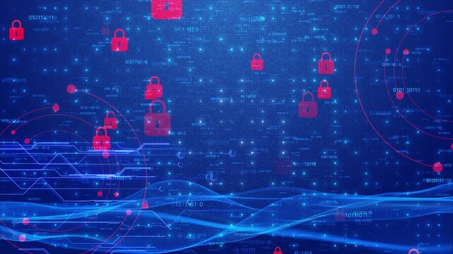 Digital locks over streams of computer code network connections. data protection, cybercrime prevention, secure access, authentication, privacy compliance, information security cloud storage financial