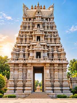 Ancient south indian temple entrance with tall gopuram architecture sacred entrance religious building traditional archite