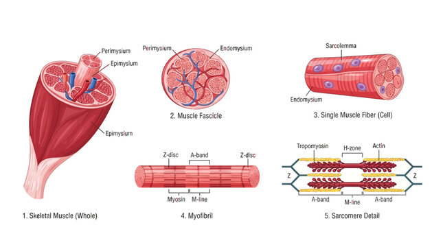 Anatomical Structure of Skeletal Muscle Hierarchy Vector Illustration