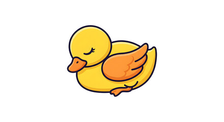 Fototapeta premium Adorable cartoon yellow duck with closed eyes, peacefully resting on a black background