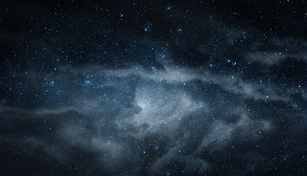 Dramatic deep space scene featuring the Milky Way stretching across a dark star-filled sky, with stars, cosmic clouds creating a mysterious  panorama.  Elements of this image furnished by NASA