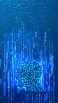 Human profile digital points links circuit futuristic interface. artificial intelligence, machine learning, neural networks, data science, automation, cognitive research technology presentations.