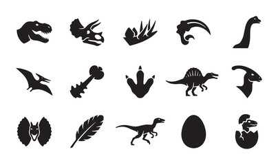 Dinosaur Icons Vector Set: Prehistoric Creatures, Fossils, and Eggs for Paleontology and Kids' Designs © Bepari