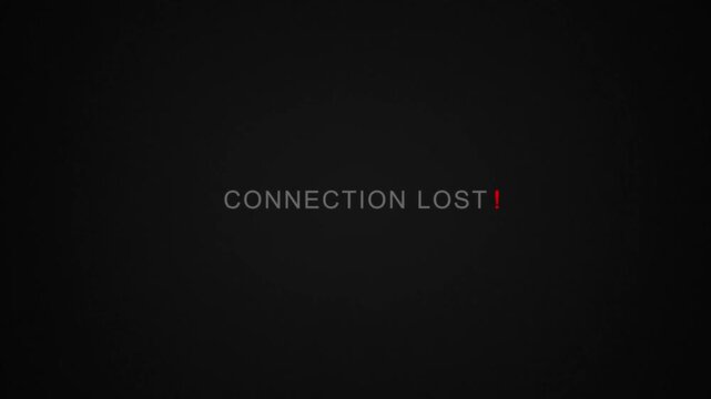 Connection lost animation flashes an urgent exclamation. Network offline communication alerts trigger on the screen. System disconnect notices display connection lost.