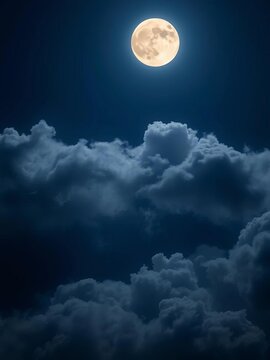 Silky moonlit clouds drifting across a dark blue sky, serene, dark
