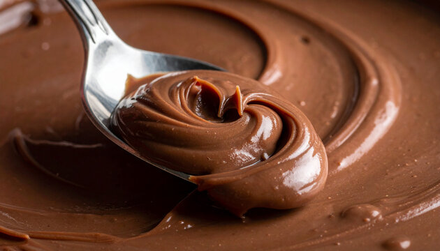 Dense chocolate yogurt texture on spoon with rich creamy consistency