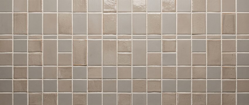 Beige and gray ceramic tile wall texture. Seamless modular mosaic surface for bathroom and kitchen interior design