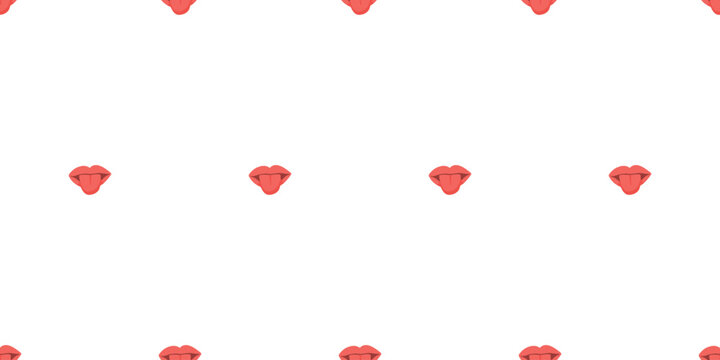 Seamless pattern with red lips and a playful tongue