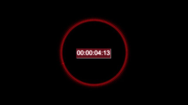 Countdown timer animation displays a circular progress dial. Chronological deadline telemetry guides countdown timer. Time management schedule tracking operates on the timer.