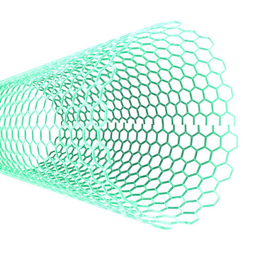 Green hexagonal carbon nanotube structure isolated on a transparent background