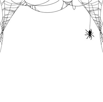 Spider Web Border Frame with Hanging Black Spider