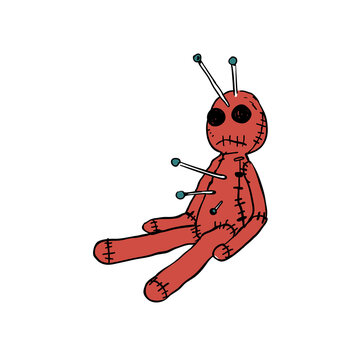 Red Voodoo Doll Stuck with Needles and Pins Illustration