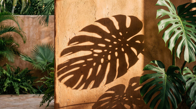 Palm Leaf Shadow On White Wall With Tropical Aesthetic